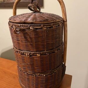Brown Three-Tiered Woven Asian Wedding Baskets With Lid and Handle. Organize!